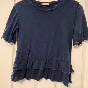 Altar'd State Navy Ruffle Sleeve Top